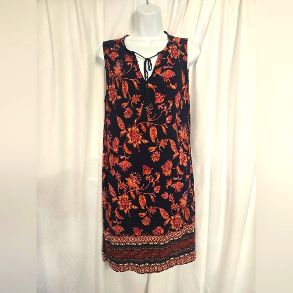 beachlunchlounge Black/ Orange Floral Print Midi Dress Size SP